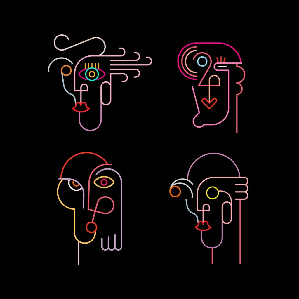 four neon avatars