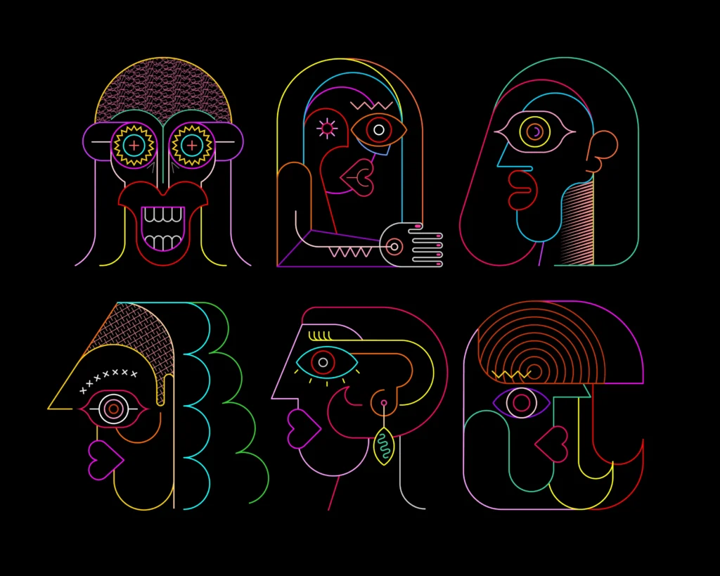 six neon portraits